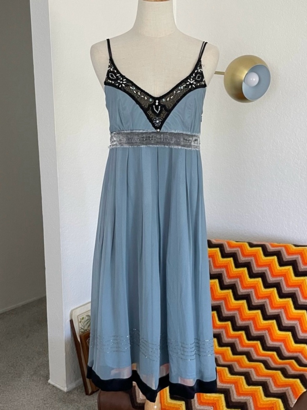 Vintage Y2K Sue Wong Fairy Beaded Embellished Silk Midi Dress